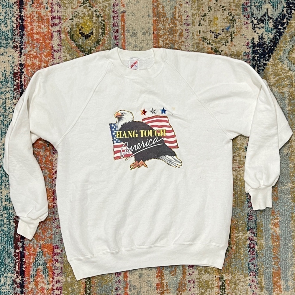 Vintage Bald Eagle Hang Tough USA America 1980s Crewneck Sweatshirt